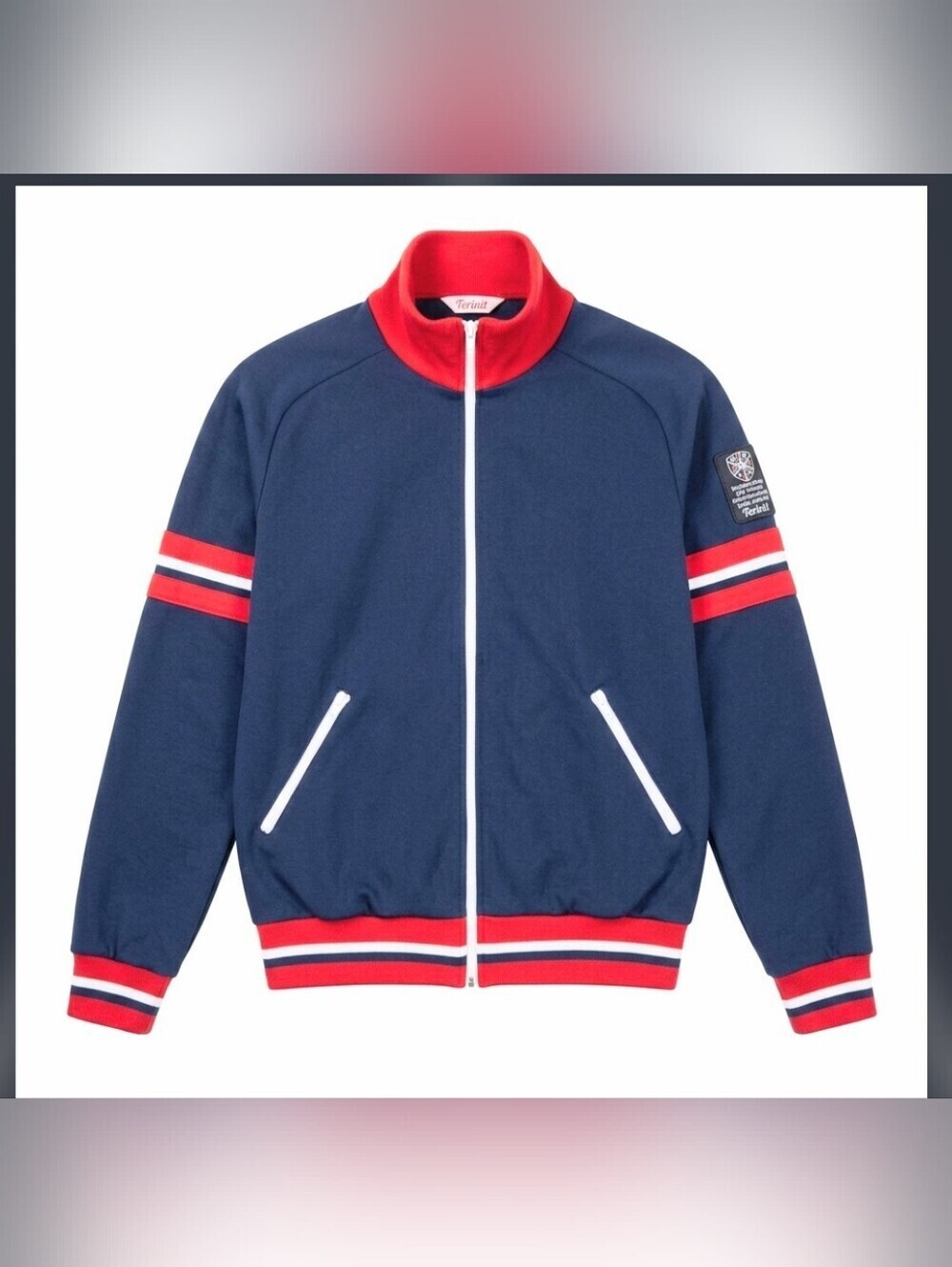 Vintage Terinit Finland Track Jacket Red Blue Knit Mock Neck Full Zip L